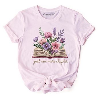 Floral Book Printed Faux Yarn Crochet T-Shirt, Just One More Chapter Bookworm Tee