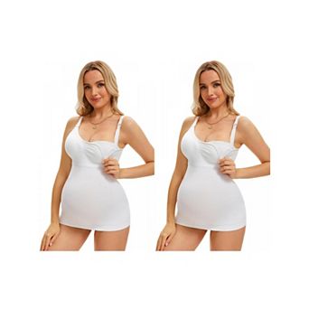 2 Packs Women's Nursing Cami with Adjustable Straps Breastfeeding V Neck Built-In Bra Vest
