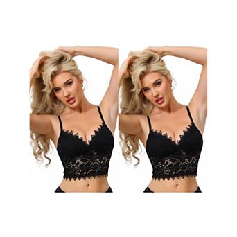 2 Packs Women's Lace Camisole Plunge Sheer Sleeveless Strap Tank See Through Mesh Back with Thin Cup
