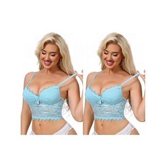 2 Packs Women's Lace Camisole Plunge Sheer Sleeveless Strap Tank See Through Mesh Back with Thin Cup