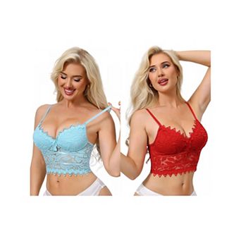 2 Packs Women's Lace Camisole Plunge Sheer Sleeveless Strap Tank See Through Mesh Back with Thin Cup