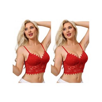 2 Packs Women's Lace Camisole Plunge Sheer Sleeveless Strap Tank See Through Mesh Back with Thin Cup