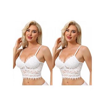 2 Packs Women's Lace Camisole Plunge Sheer Sleeveless Strap Tank See Through Mesh Back with Thin Cup
