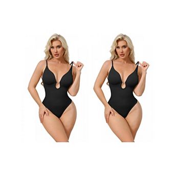 2 Packs Women's Deep V Shapewear Tummy Control Leotard Sleeveless Adjustable Straps Thong Bodysuits