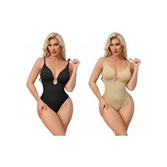 2 Packs Women's Deep V Shapewear Tummy Control Leotard Sleeveless Adjustable Straps Thong Bodysuits