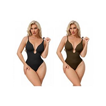 2 Packs Women's Deep V Shapewear Tummy Control Leotard Sleeveless Adjustable Straps Thong Bodysuits