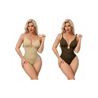 2 Packs Women's Deep V Shapewear Tummy Control Leotard Sleeveless Adjustable Straps Thong Bodysuits