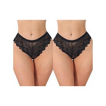 2 Packs Women's Lace Thong Bow Low Rise Cute Soft Bikini Underwear