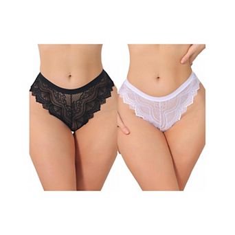 2 Packs Women's Lace Thong Bow Low Rise Cute Soft Bikini Underwear