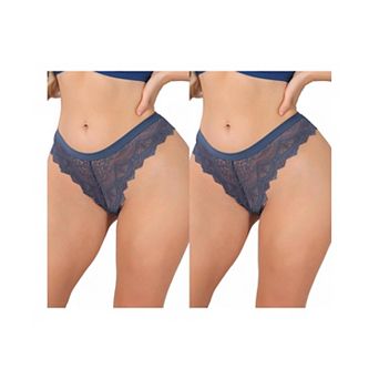 2 Packs Women's Lace Thong Bow Low Rise Cute Soft Bikini Underwear