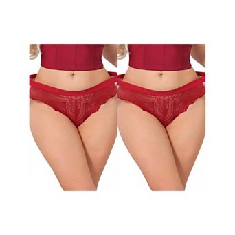 2 Packs Women's Lace Thong Bow Low Rise Cute Soft Bikini Underwear