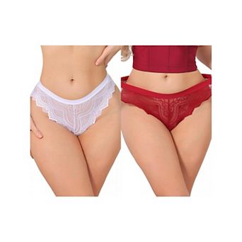 2 Packs Women's Lace Thong Bow Low Rise Cute Soft Bikini Underwear