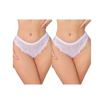 2 Packs Women's Lace Thong Bow Low Rise Cute Soft Bikini Underwear