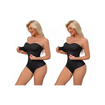 2 Packs Women's Strapless Shapewear Front Hook Push Up Bodysuits Seamless Bodyshaper RemovableStraps