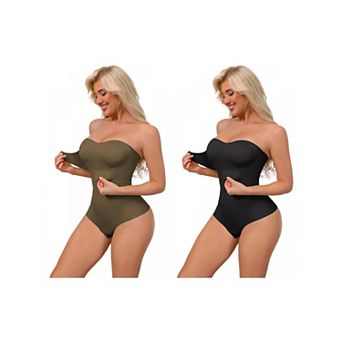 2 Packs Women's Strapless Shapewear Front Hook Push Up Bodysuits Seamless Bodyshaper RemovableStraps