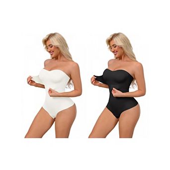 2 Packs Women's Strapless Shapewear Front Hook Push Up Bodysuits Seamless Bodyshaper RemovableStraps