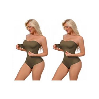 2 Packs Women's Strapless Shapewear Front Hook Push Up Bodysuits Seamless Bodyshaper RemovableStraps