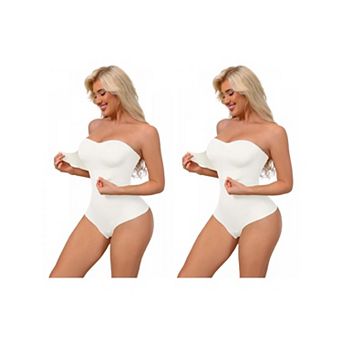 2 Packs Women's Strapless Shapewear Front Hook Push Up Bodysuits Seamless Bodyshaper RemovableStraps