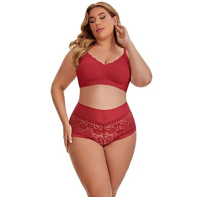 2 Packs Women's Sheer Lace Trim Mid Rise Briefs Stretchy Underwear