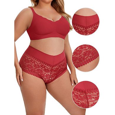 2 Packs Women's Sheer Lace Trim Mid Rise Briefs Stretchy Underwear