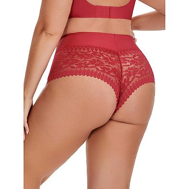 2 Packs Women's Sheer Lace Trim Mid Rise Briefs Stretchy Underwear
