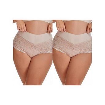 2 Packs Women's Sheer Lace Trim Mid Rise Briefs Stretchy Underwear