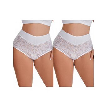 2 Packs Women's Sheer Lace Trim Mid Rise Briefs Stretchy Underwear