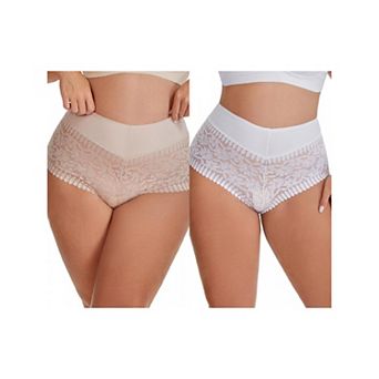2 Packs Women's Sheer Lace Trim Mid Rise Briefs Stretchy Underwear