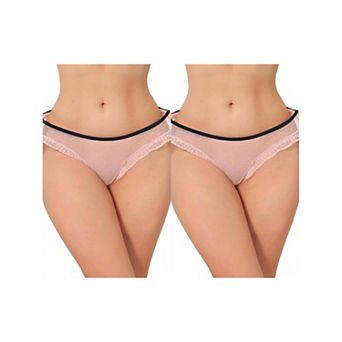 2 Packs Women's Lace Sheer Mesh Underwear Low Rise Bikini Polka Dot See Through Thongs