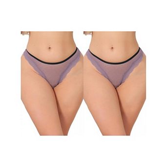 2 Packs Women's Lace Sheer Mesh Underwear Low Rise Bikini Polka Dot See Through Thongs