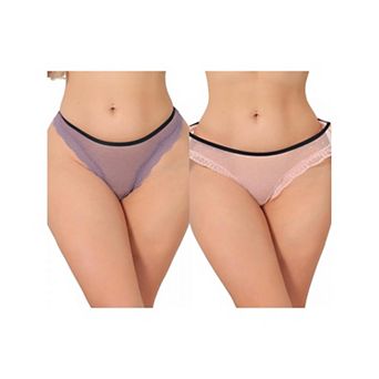 2 Packs Women's Lace Sheer Mesh Underwear Low Rise Bikini Polka Dot See Through Thongs