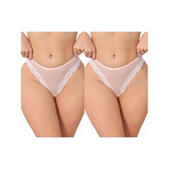 2 Packs Women's Lace Sheer Mesh Underwear Low Rise Bikini Polka Dot See Through Thongs