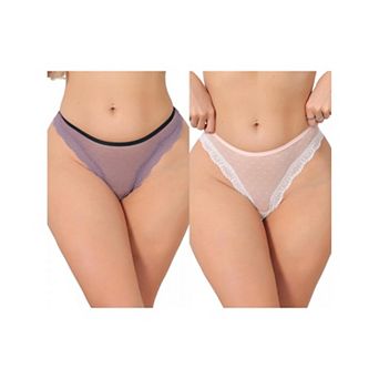 2 Packs Women's Lace Sheer Mesh Underwear Low Rise Bikini Polka Dot See Through Thongs
