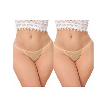 2 Packs Women's Lace Mesh Thongs No Show T-Back Breathable G-String Underwear