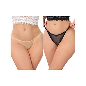 2 Packs Women's Lace Mesh Thongs No Show T-Back Breathable G-String Underwear