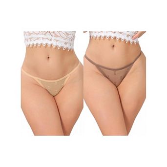 2 Packs Women's Lace Mesh Thongs No Show T-Back Breathable G-String Underwear