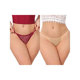 2 Packs Women's Lace Mesh Thongs No Show T-Back Breathable G-String Underwear
