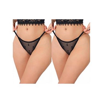 2 Packs Women's Lace Mesh Thongs No Show T-Back Breathable G-String Underwear