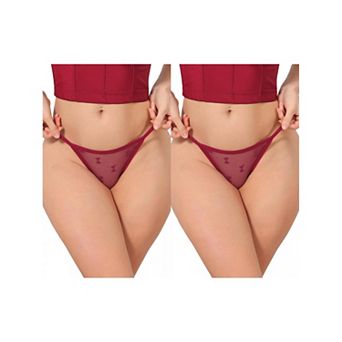 2 Packs Women's Lace Mesh Thongs No Show T-Back Breathable G-String Underwear