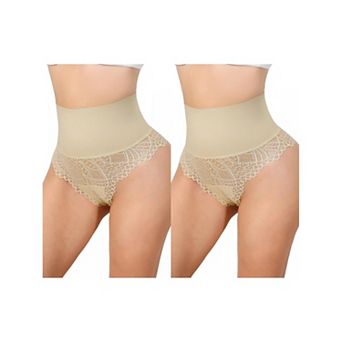2 Packs Women's High Cut Lace Tummy Control Thongs Waist Trainers Panties