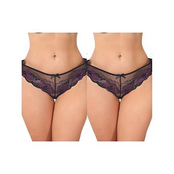 2 Packs Women's Lace Sheer Low Waist Underwear Transparent Comfortable Breathable Hollow Out Briefs