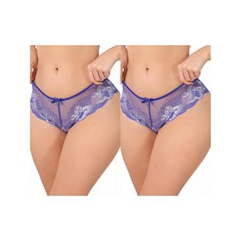 2 Packs Women's Lace Sheer Low Waist Underwear Transparent Comfortable Breathable Hollow Out Briefs