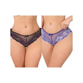 2 Packs Women's Lace Sheer Low Waist Underwear Transparent Comfortable Breathable Hollow Out Briefs