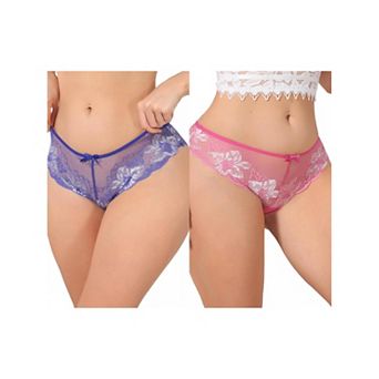 2 Packs Women's Lace Sheer Low Waist Underwear Transparent Comfortable Breathable Hollow Out Briefs