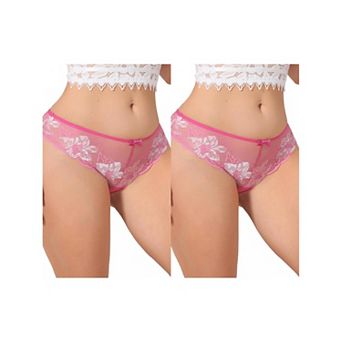 2 Packs Women's Lace Sheer Low Waist Underwear Transparent Comfortable Breathable Hollow Out Briefs