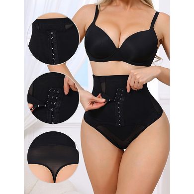 2 Packs Women's High Waisted Tummy Control Bodyshaper Panties Thong with Front Hook Closure