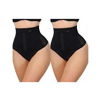 2 Packs Women's High Waisted Tummy Control Bodyshaper Panties Thong with Front Hook Closure