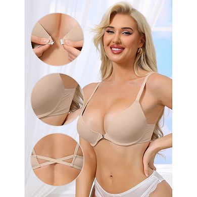 2 Packs Women's Push Up Underwire Bralette Adjustable Straps Bras with Front Closure
