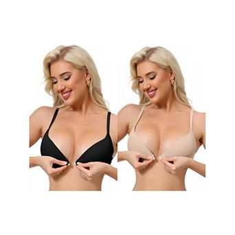 2 Packs Women's Push Up Underwire Bralette Adjustable Straps Bras with Front Closure
