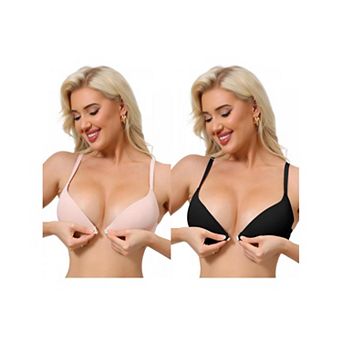 2 Packs Women's Push Up Underwire Bralette Adjustable Straps Bras with Front Closure